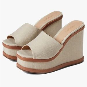 SCHUTZ Cream and Brown Platform Wedge Sandals